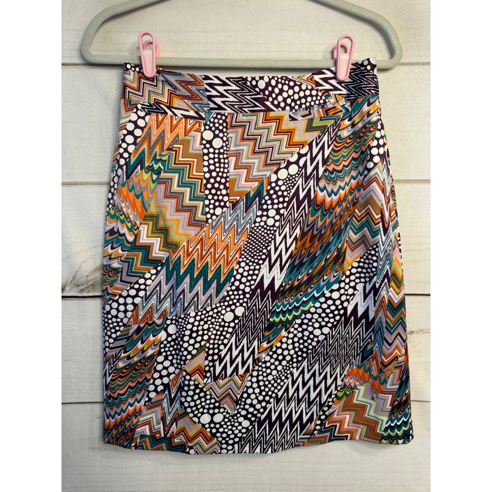Jade Melody Tam Print Pencil Skirt Multi Color Geometric Zigzag Size 2 NEW